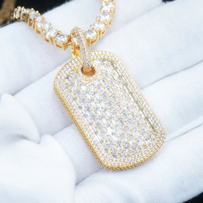 Yellow gold iced out dog tag pendant luxury necklace with free engraving  