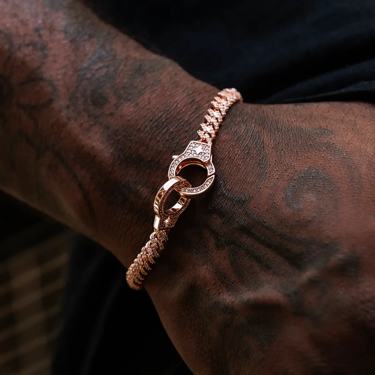 Iced Handcuff Diamond Prong Cuban Bracelet in Rose Gold luxury wristwear