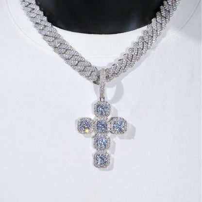 Iced Large Gemstone Cross Necklace in White Gold