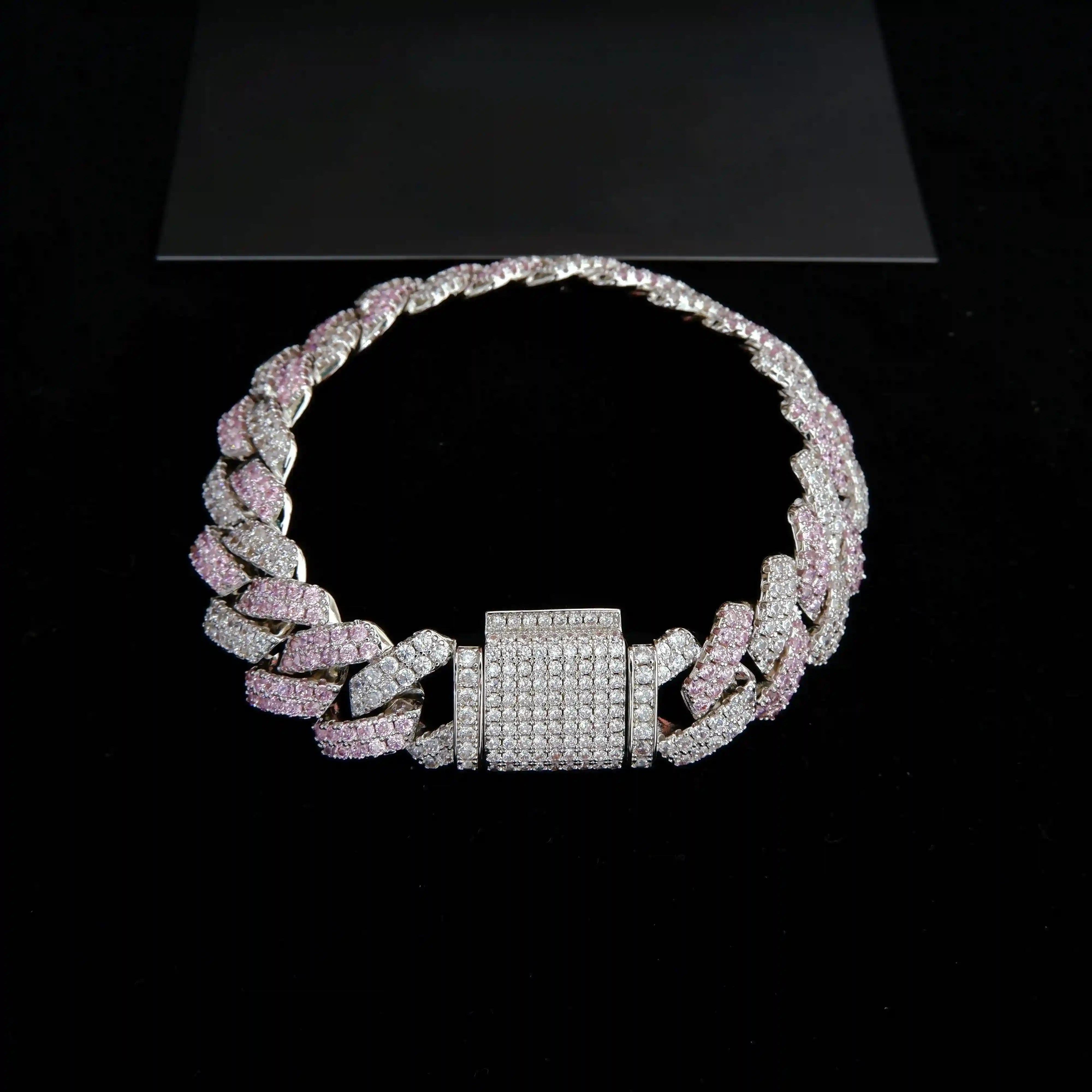 Iced rhombic Cuban bracelet 13mm luxury design in white gold 