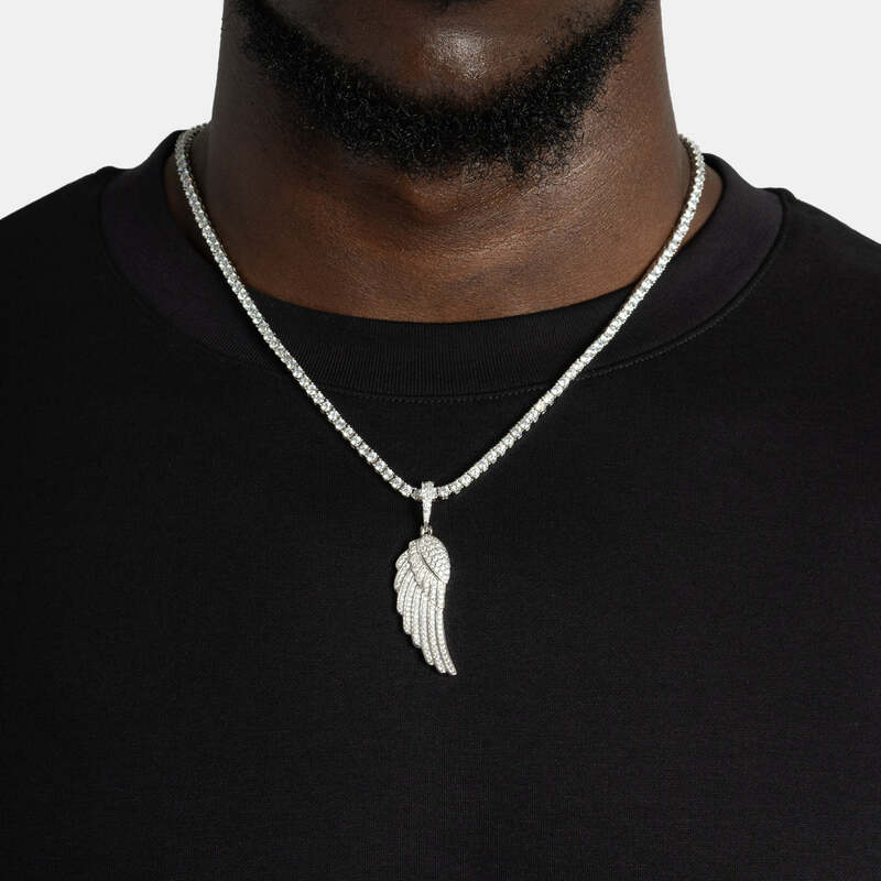 Iced wing pendant necklace in white gold with diamonds