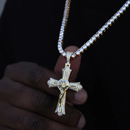 Jesus Crucifix Baguette Cross Necklace In Yellow Gold