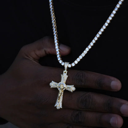 Jesus Crucifix Baguette Cross Necklace In Yellow Gold