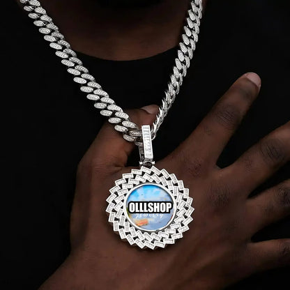 Large 3D rectangular T cubic zirconia custom picture pendant worn on chest, iced out hip hop jewelry