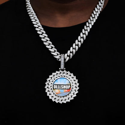 Iced out large 3D rectangular custom photo pendant necklace, personalized hip hop jewelry