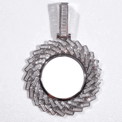 Empty frame of large 3D rectangular custom picture pendant, ready for photo customization