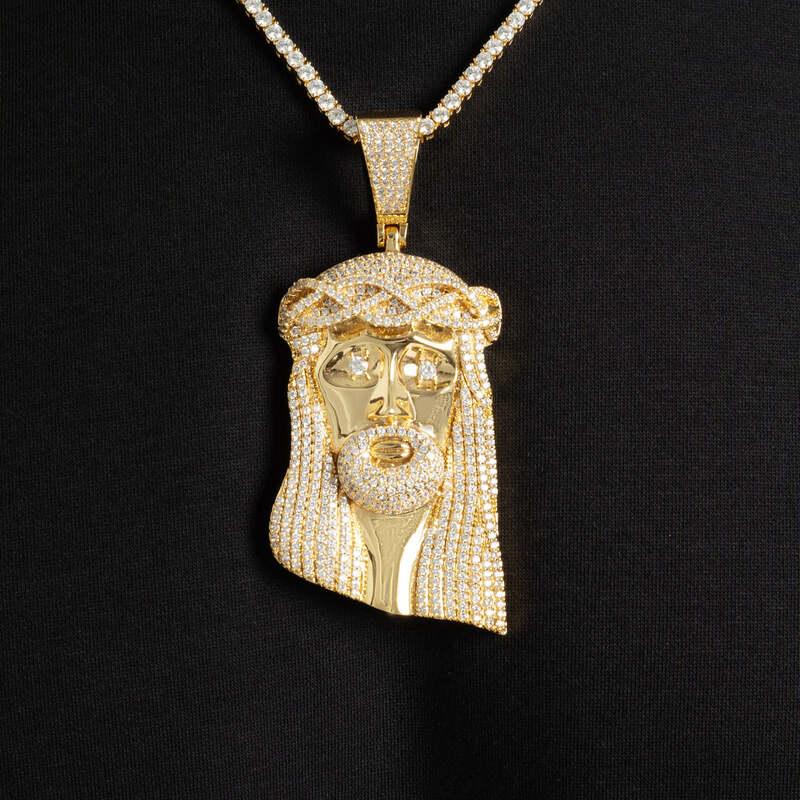 Large Ice Jesus Pendant In Yellow Gold