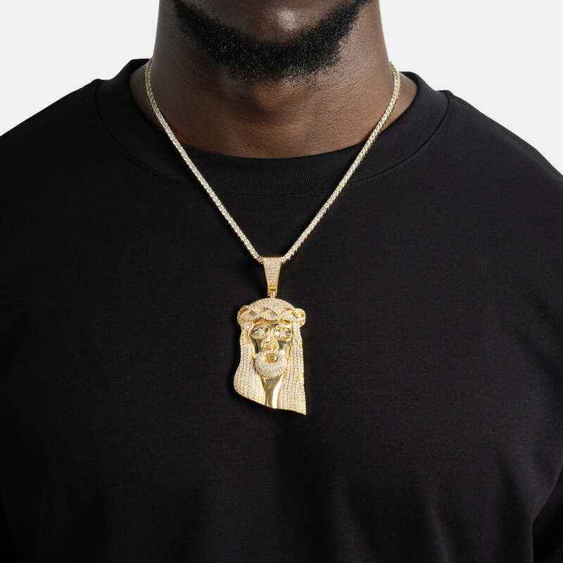 Large Ice Jesus Pendant In Yellow Gold