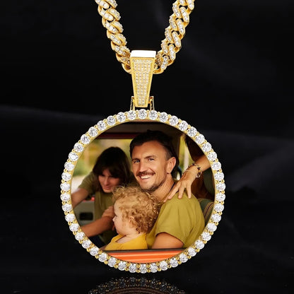 18k gold large 3D custom photo pendant – 70mm round necklace with personalized picture