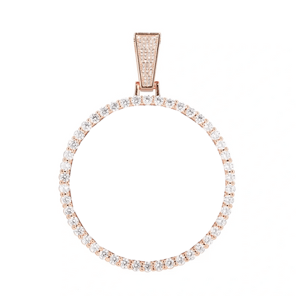 Blank rose gold 70mm round pendant frame – ready for personalized custom photo and micro-inlaid CZ stone setting
