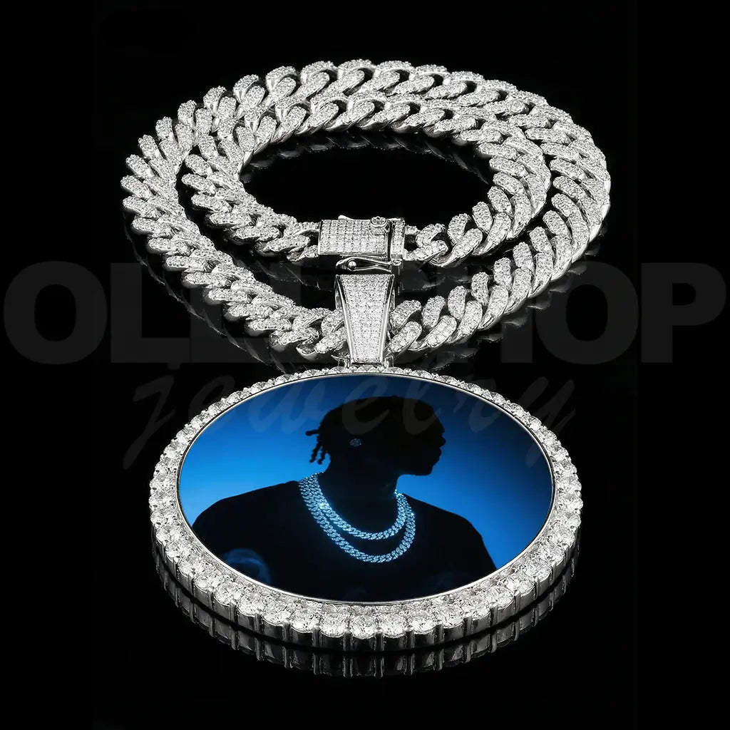 Large Round Iced Photo Pendant