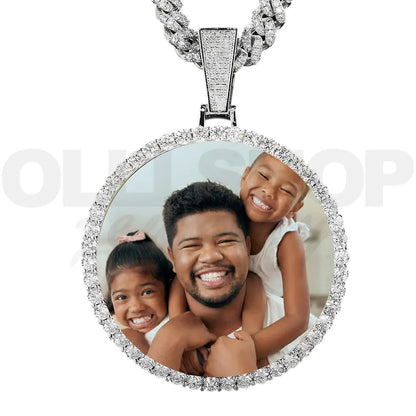 Large Round Iced Photo Pendant