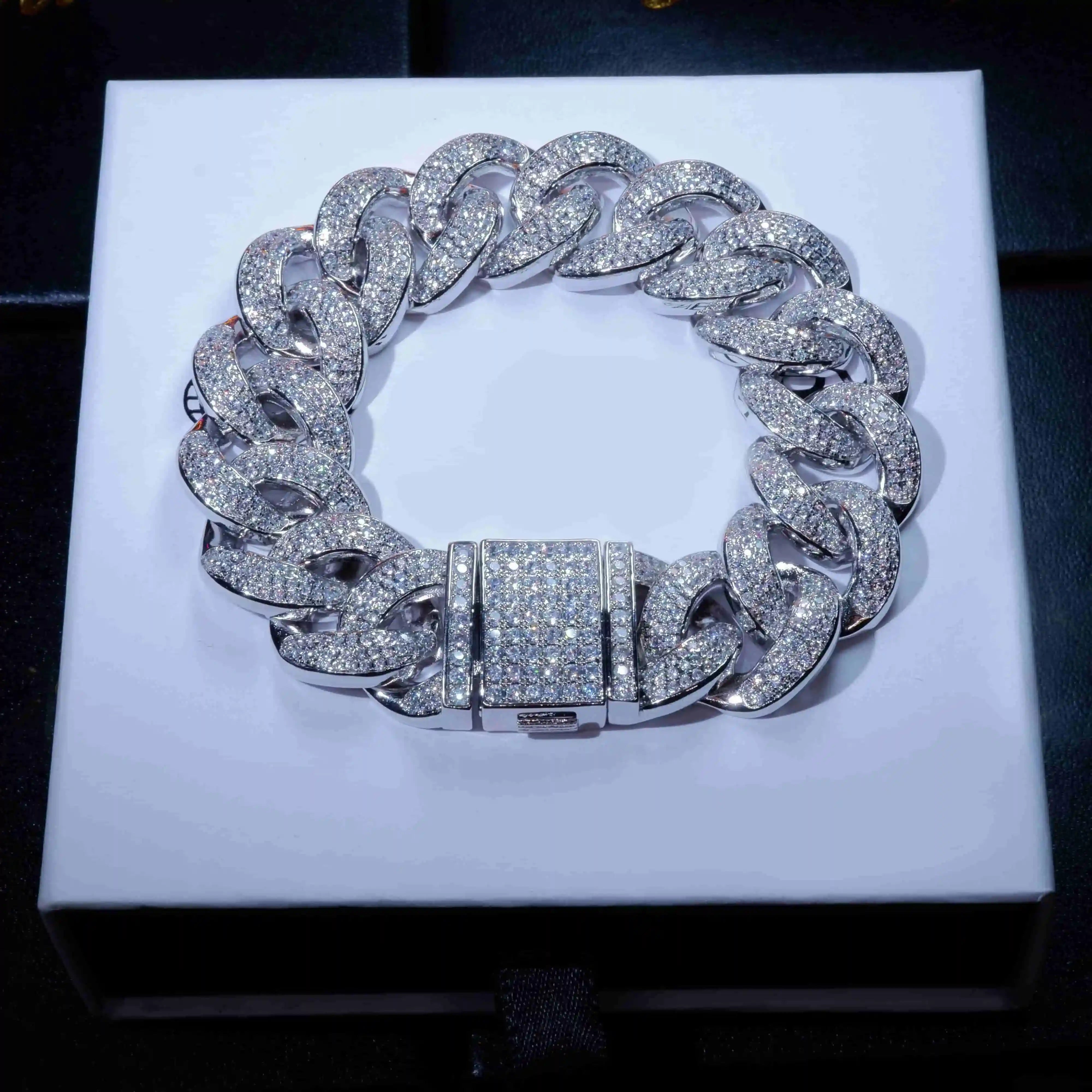 Luxury 20mm white gold Miami Cuban bracelet with iced clasp