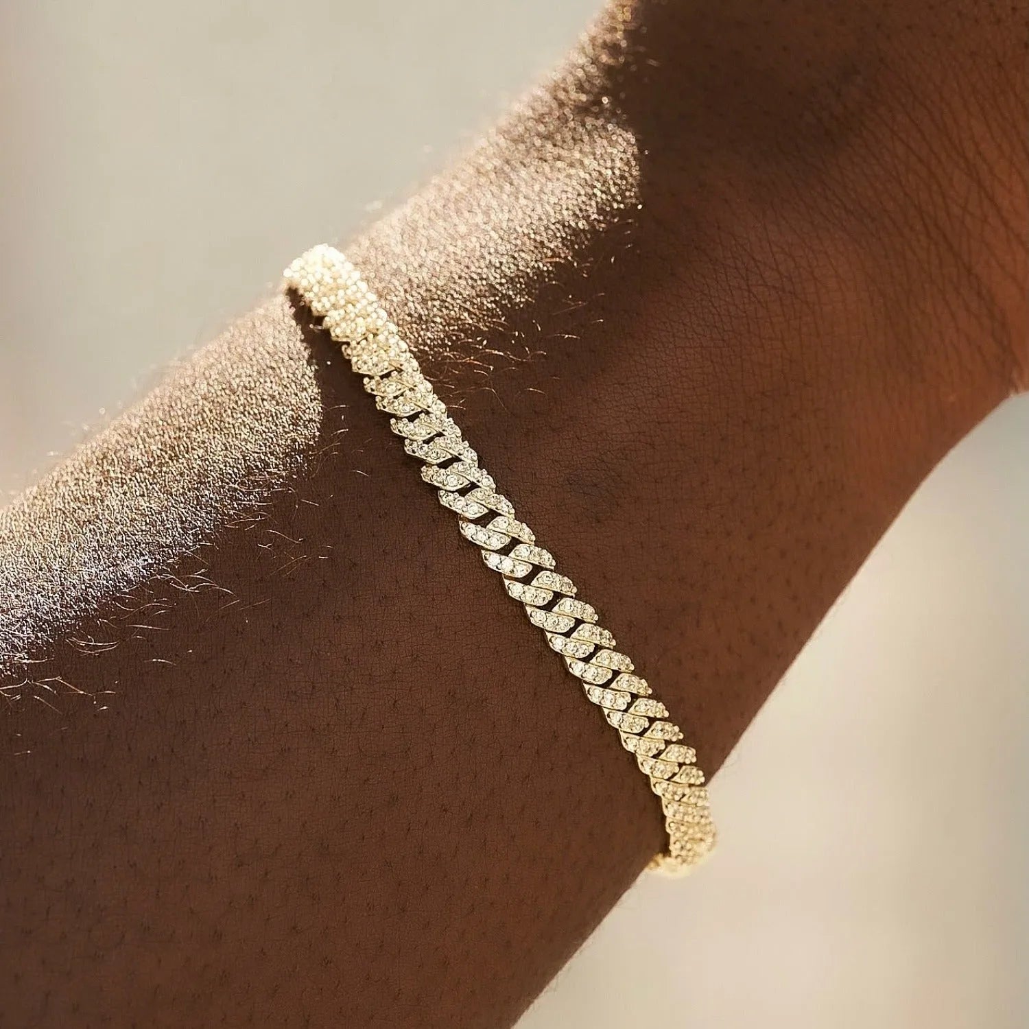 Yellow gold 6mm micro diamond Cuban bracelet side view