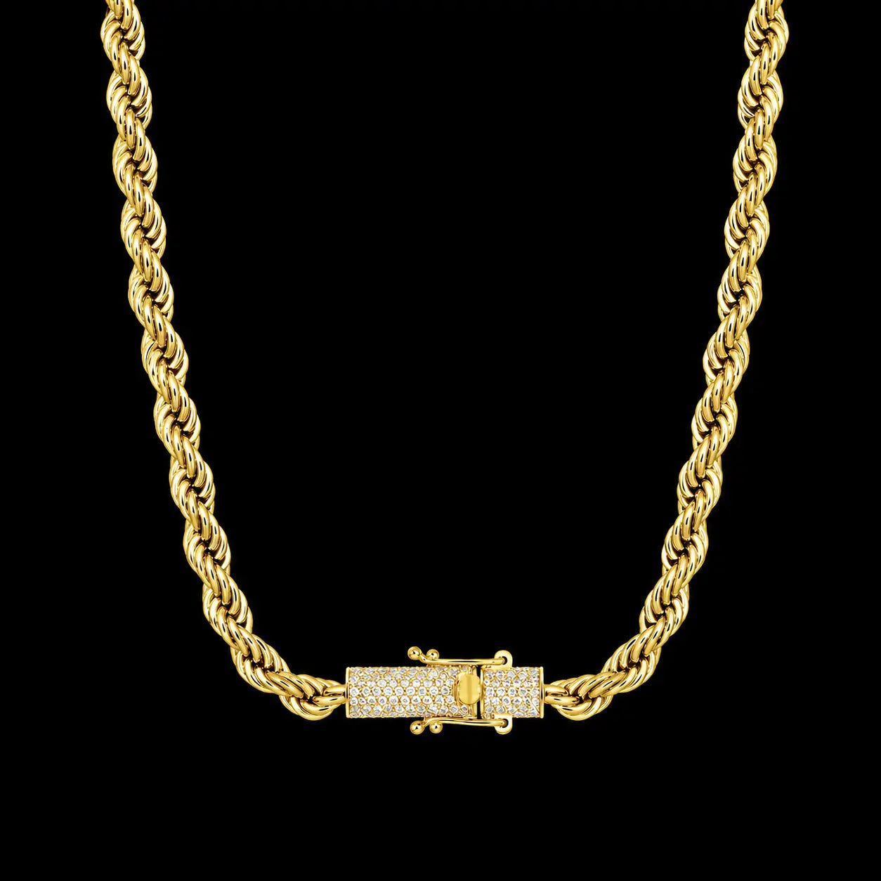 Moissanite Rope Chain Iced Clasp in Yellow Gold - 6mm