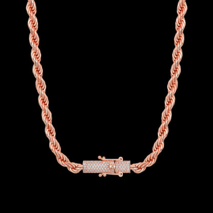 Moissanite Rope Chain Iced Clasp in Yellow Gold - 6mm