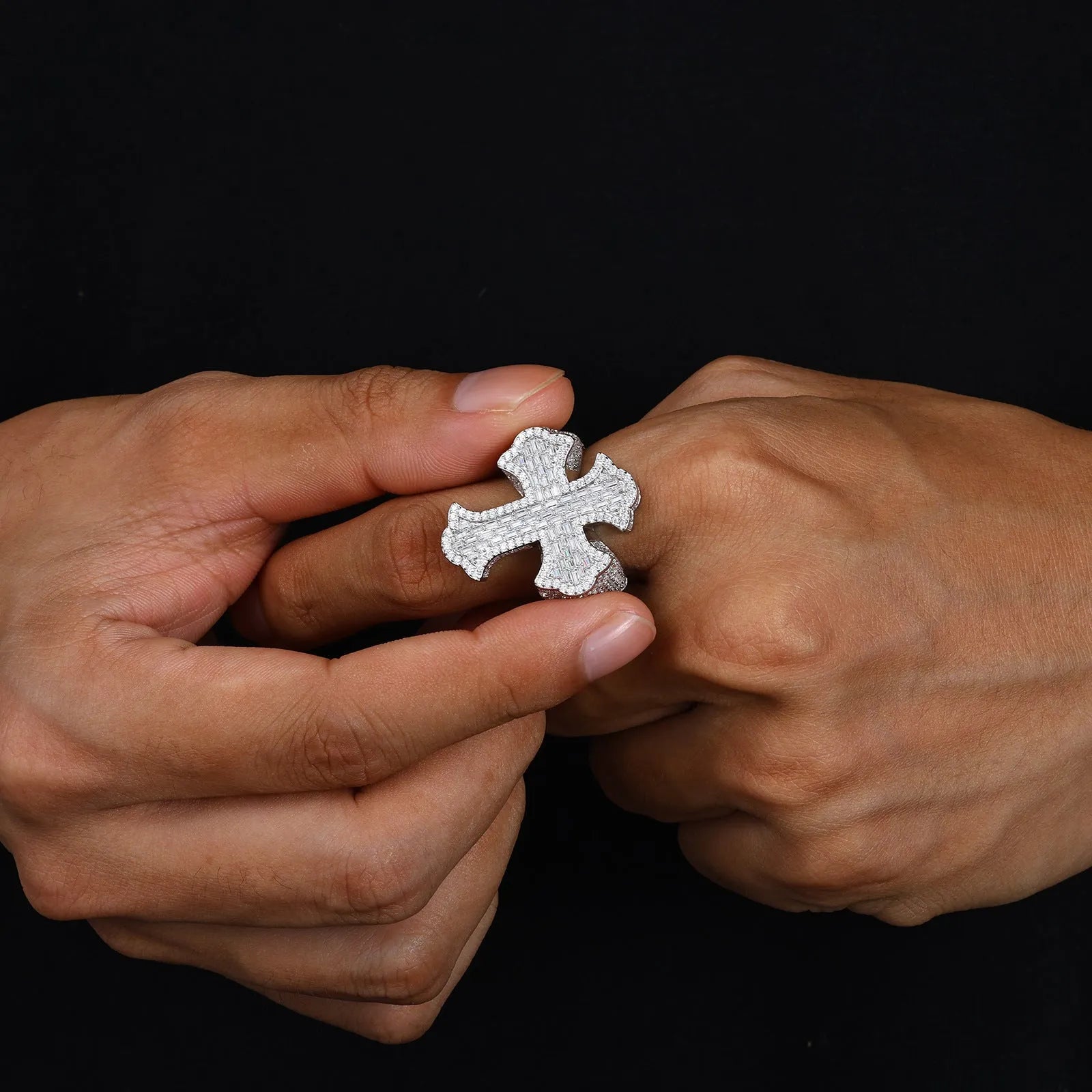 S925 VVS Moissanite Cross T Square Ice Ring