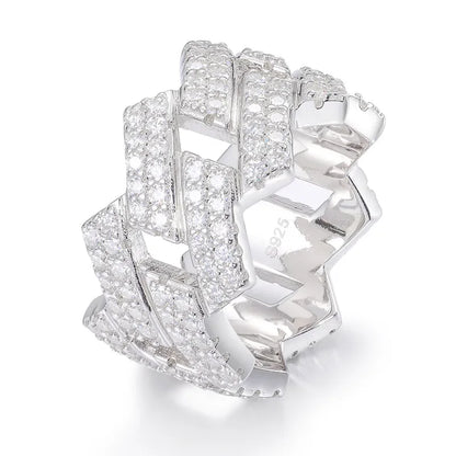 S925 VVS Moissanite Cuban Personality Diamond Ring