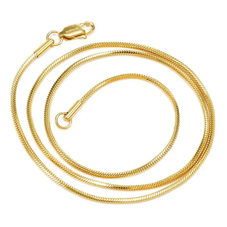 Snake Bone Chain Necklace in 24K Gold - 2mm