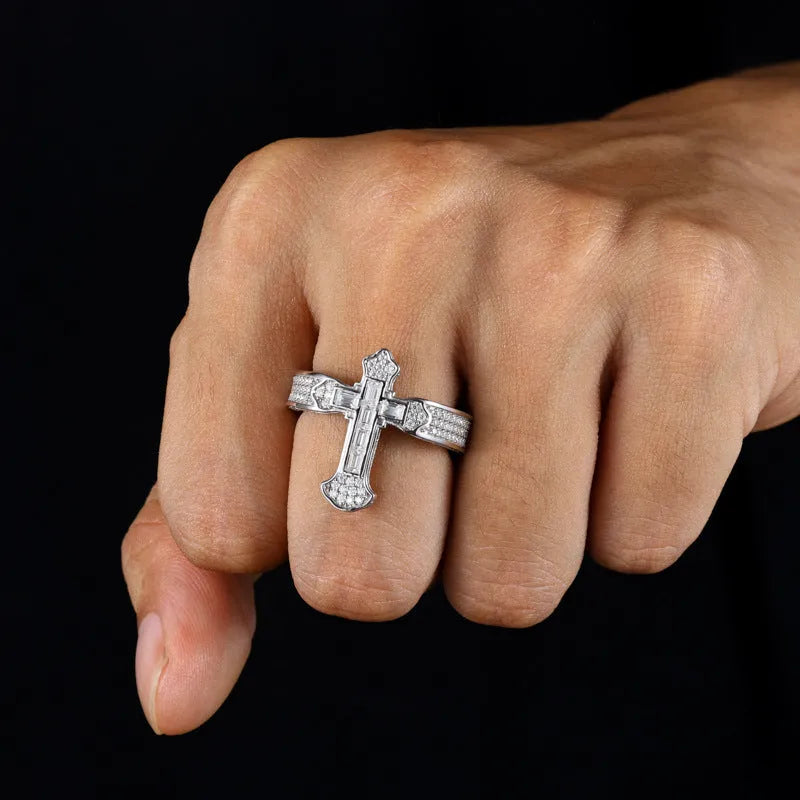 S925 VVS Moissanite ice Cross T Shape Ring