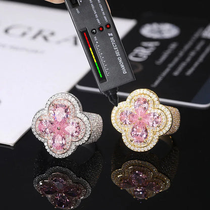 S925 VVS Moissanite Super Flash Diamond Pink Gold Ring