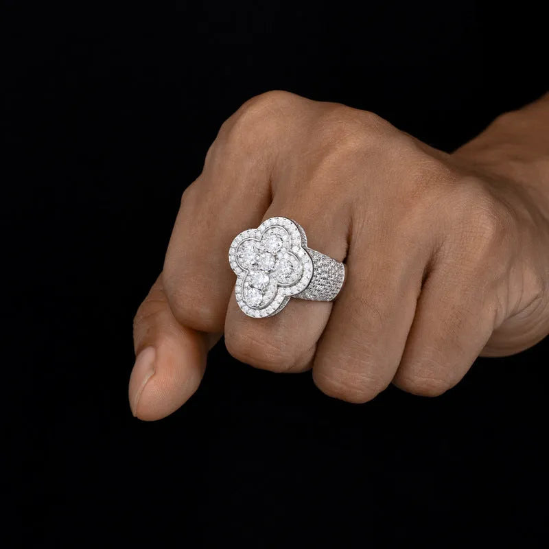 S925 VVS Moissanite Ice Plum Blossom Cross Ring