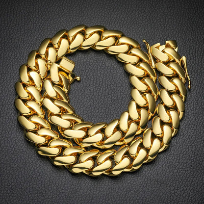 18K Gold-Plated Cuban Chain Copper Gold-Plated Butterfly Clasp Necklace 10/12/14/16/18/20/22MM