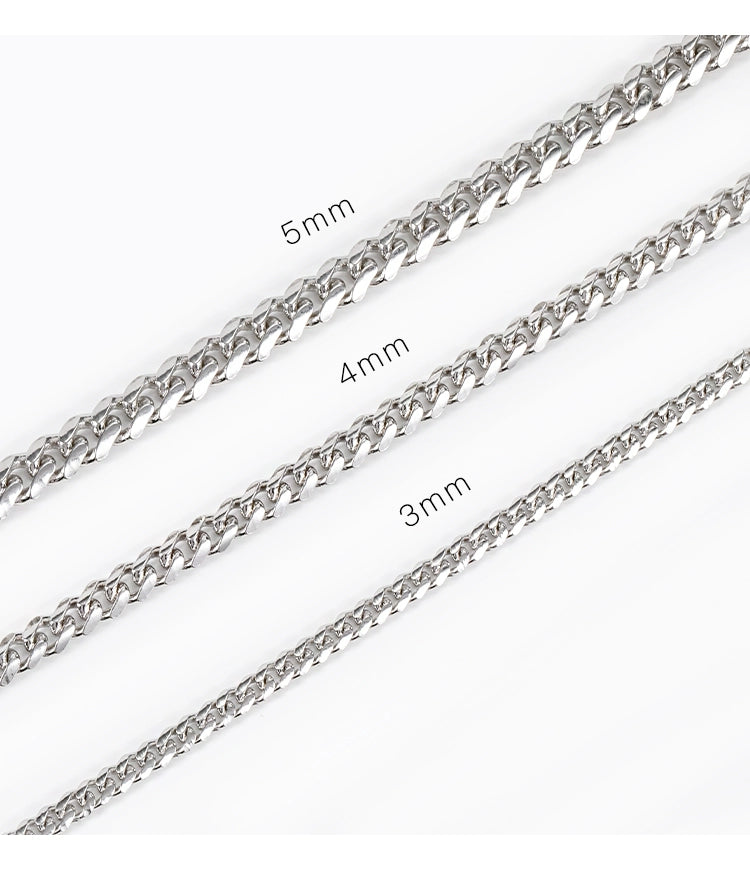 S925  Cuban Chain Necklace in White Gold - 3mm/4mm/5mm