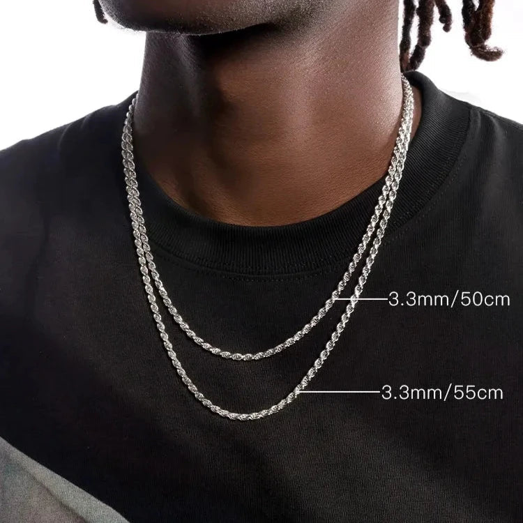 S925 Rope Chain White Gold - 1.7mm/2mm/3.3mm