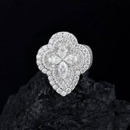 S925 VVS Moissanite Flower Shape Men's Hip Hop Ring