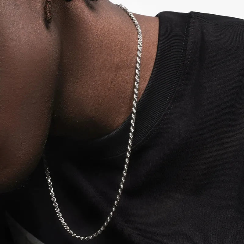 S925 silver rope chain Sterling silver plated white gold twist chain rope necklace men and women fine collarbone chain