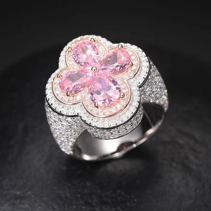 S925 VVS Moissanite Super Flash Diamond Pink Gold Ring