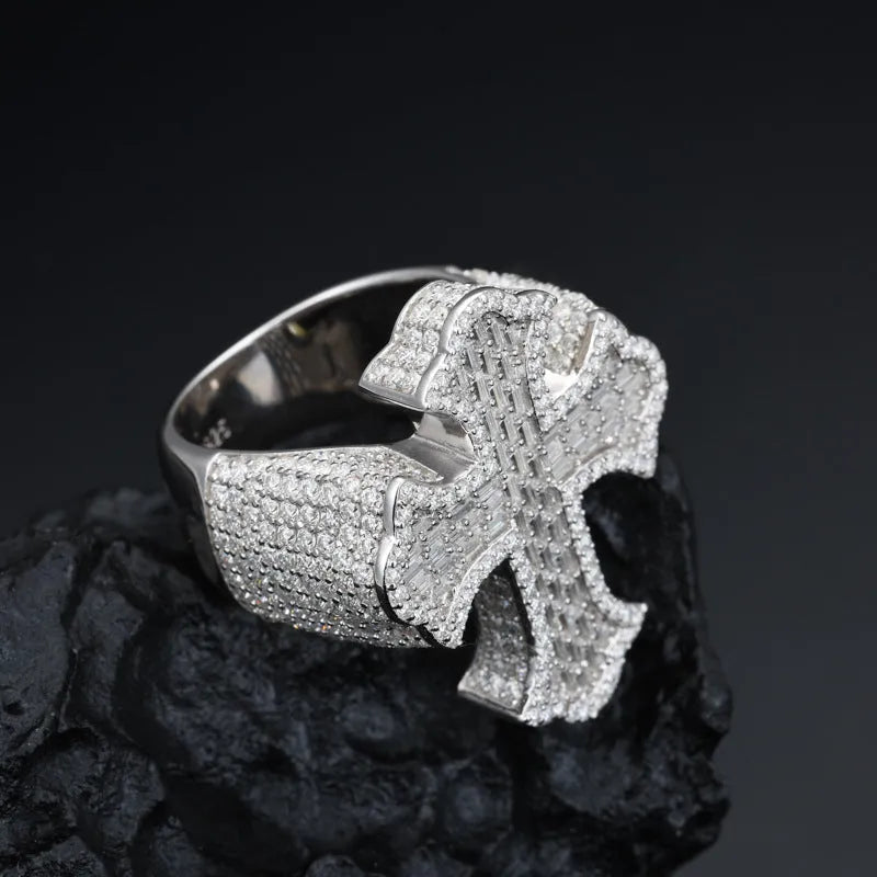 S925 VVS Moissanite Cross T Square Ice Ring