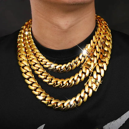 18K Gold-Plated Cuban Chain Copper Gold-Plated Butterfly Clasp Necklace 10/12/14/16/18/20/22MM