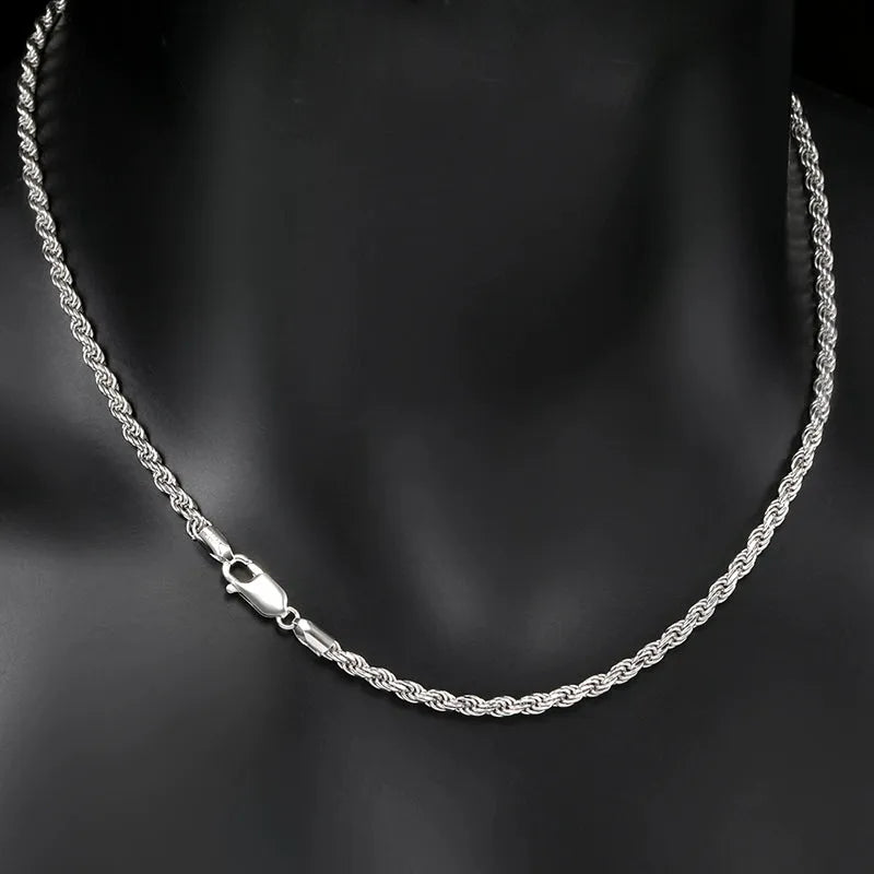 S925 Rope Chain White Gold - 1.7mm/2mm/3.3mm