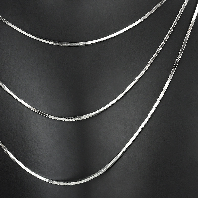Sterling Silver Snake Bone Chain in White Gold - 1.5mm