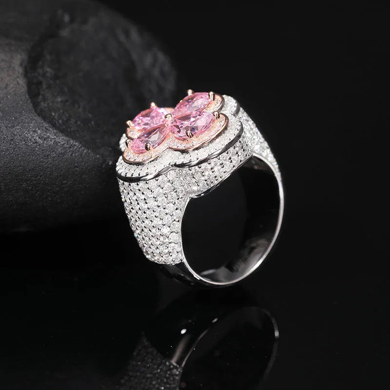 S925 VVS Moissanite Super Flash Diamond Pink Gold Ring