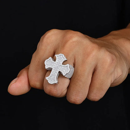S925 VVS Moissanite Cross T Square Ice Ring