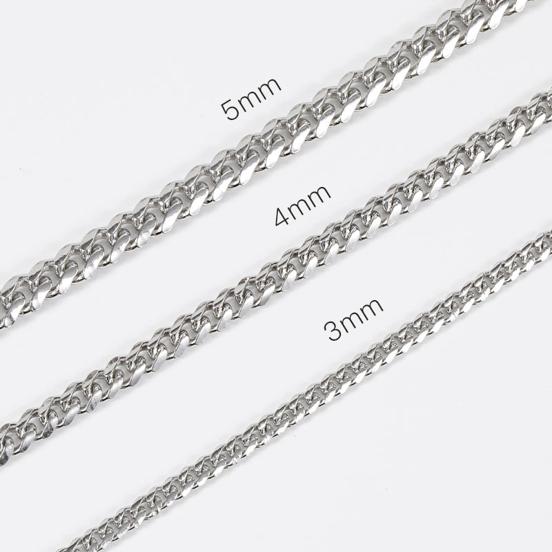 S925  Cuban Chain Necklace in White Gold - 3mm/4mm/5mm