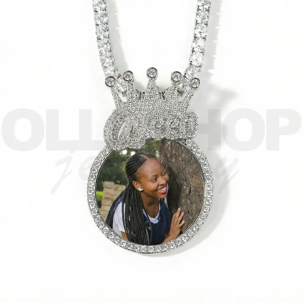 Personalized Crown Photo Pendant Necklace