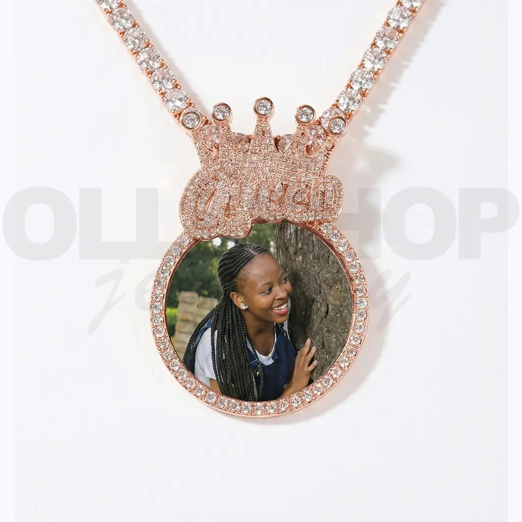 Personalized Crown Photo Pendant Necklace