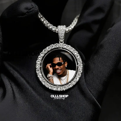 Personalized Dual-Image Rotating Pendant – 42mm Round Design