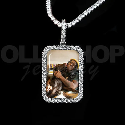 Personalized Rectangular Photo Pendant with Iced Frame