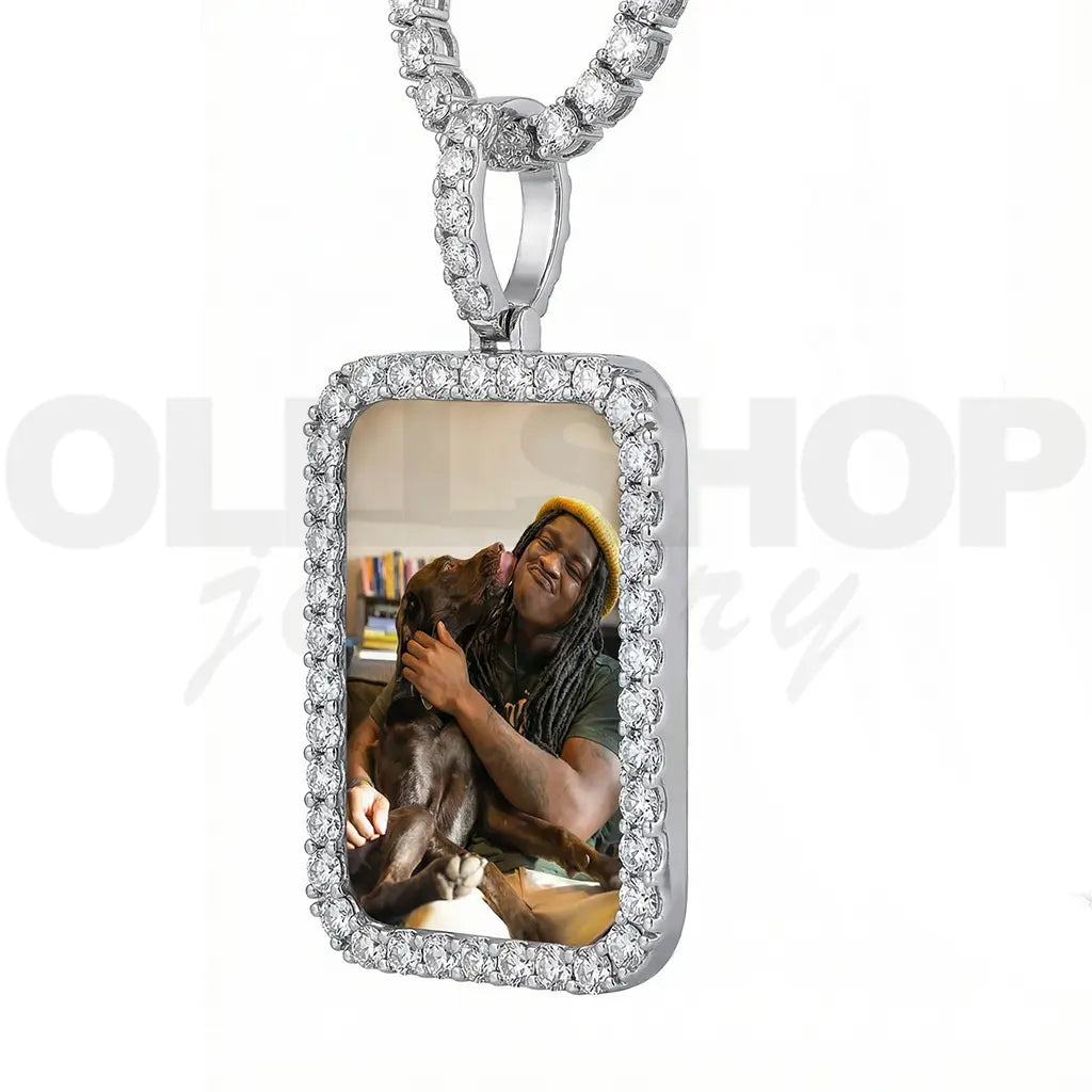 Personalized Rectangular Photo Pendant with Iced Frame