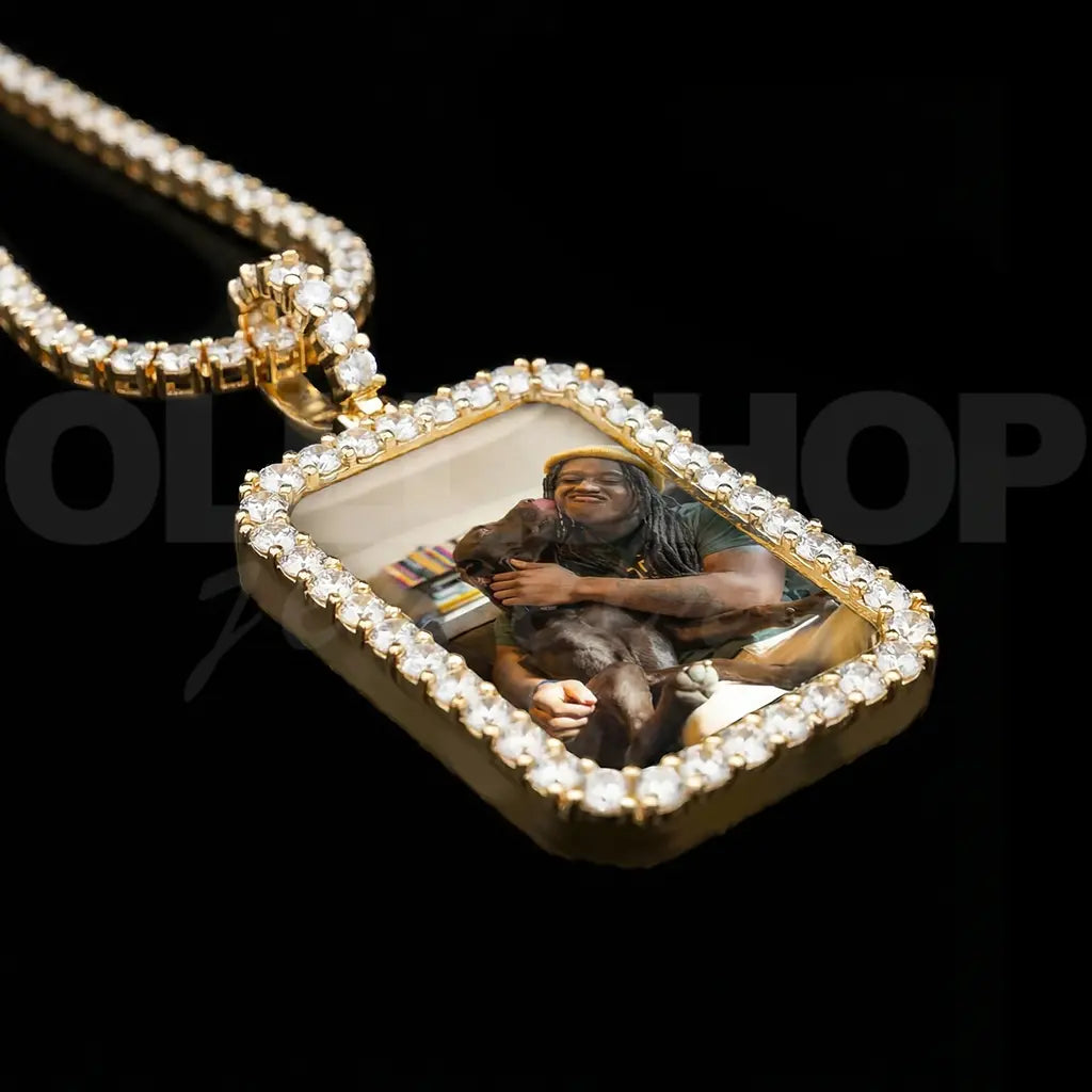 Personalized Rectangular Photo Pendant with Iced Frame