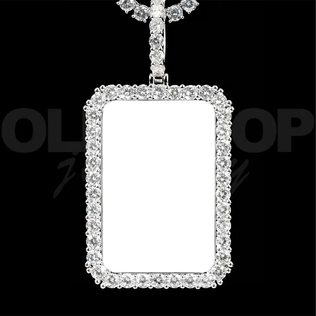 Personalized Rectangular Photo Pendant with Iced Frame