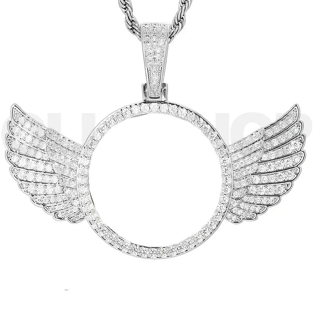 Personalized Winged Round Photo Pendant