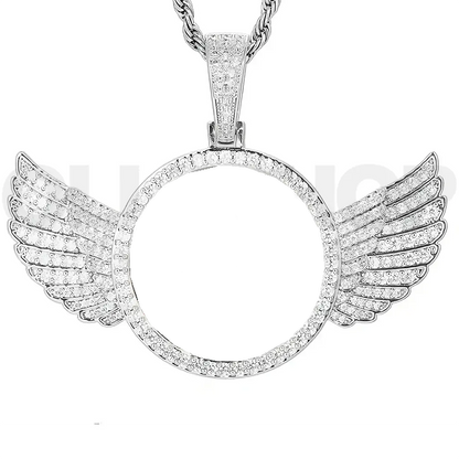 Personalized Winged Round Photo Pendant
