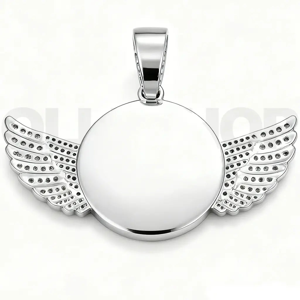 Personalized Winged Round Photo Pendant