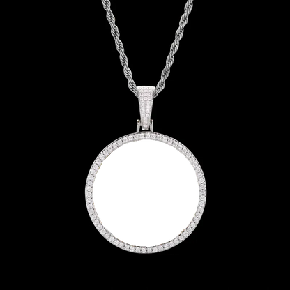 Photo Custom Round Pendant in White Gold - 45mm